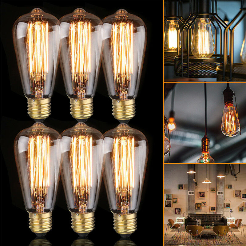 foto del prodotto 6x e27 60w lampadina a incandescenza edison 220v st64 retro 64mm x 140mm