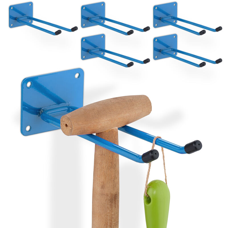 foto del prodotto 6x ganci porta attrezzi da giardino, l 24 cm, appendi scope e accessori giardinaggio, portaoggetti officina, blu