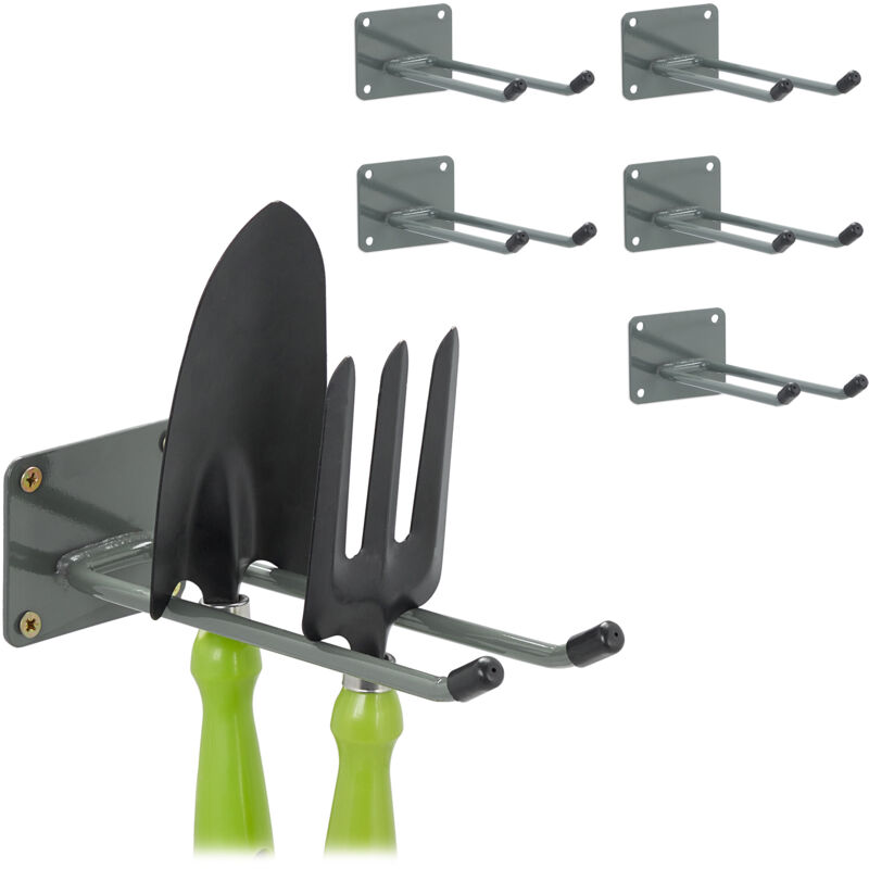 foto del prodotto 6x gancio porta attrezzi da giardino, l 24 cm ciascuno, appendi accessori giardinaggio portaoggetti officina, antracite
