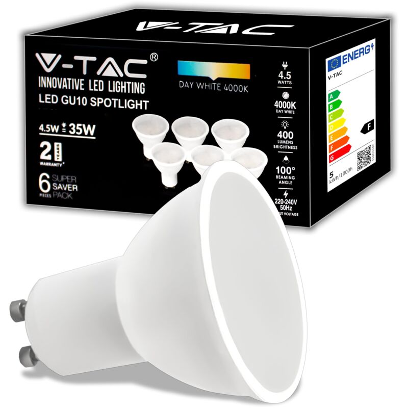 foto del prodotto 6x lampadine led gu10 4.5w equivalenti a 35w 400 lumen alta luminosit faretto led gu10 massima efficienza e risparmio energetico luce
