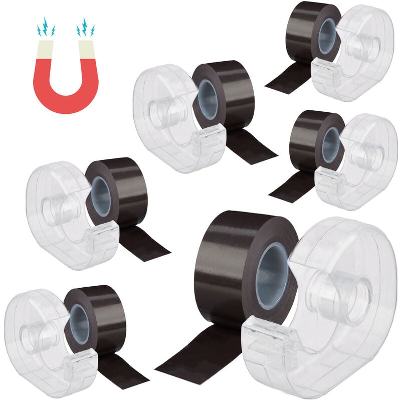foto del prodotto 6x nastro magnetico adesivo 5 m, porta nastro, striscia, autoadesiva, per lavagnetta bianca e frigorifero, nero