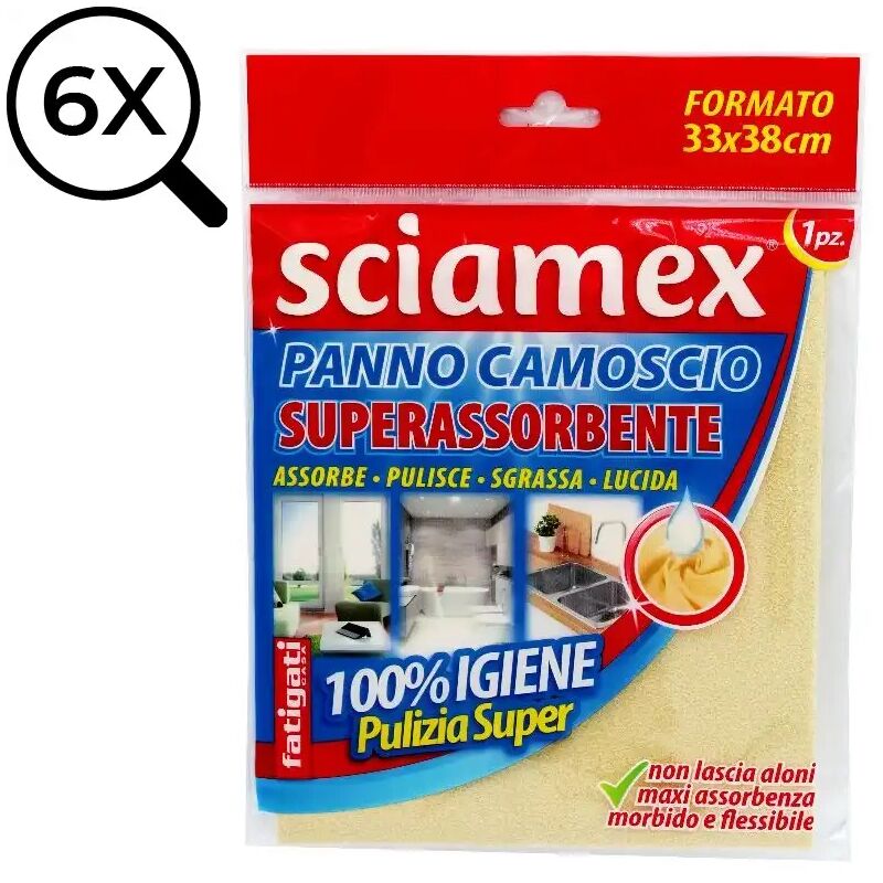 foto del prodotto 6x panno sciamex camoscio 33x38cm super assorbente lavabile multiuso