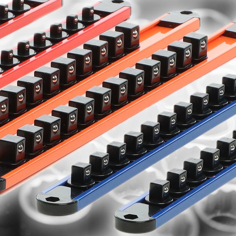 foto del prodotto 6x porta bussole rotabile a 360 supporti in abs guide per 80 punte 1 2, 1 4 e 3 8supporto per riporre fino a un totale di 80 bussole6 supporti di