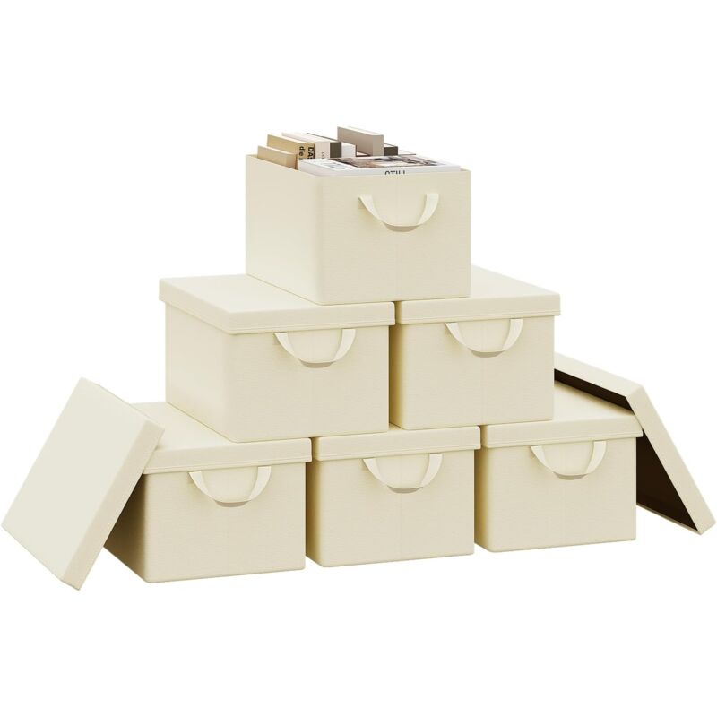 foto del prodotto 6x scatole portaoggetti con coperchio, box 48x36x30cm, crema, 51l woltu