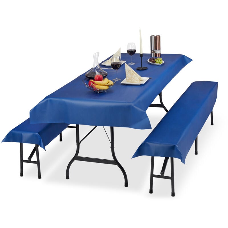 foto del prodotto 6x set tovaglie per tavoli e panche da birreria, misure lxp 100 x 250 cm, 4 copri panca, lavabili, blu