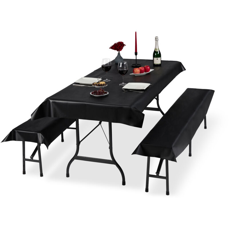 foto del prodotto 6x set tovaglie per tavoli e panche da birreria, misure lxp 100 x 250 cm, 4 copri panca, lavabili, nero