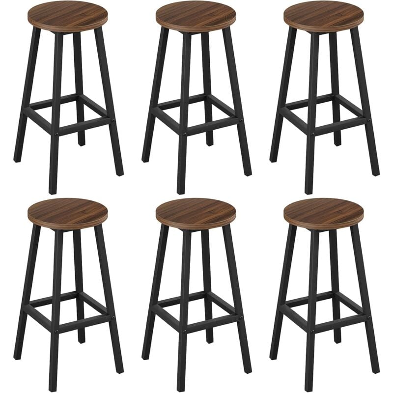 foto del prodotto 6x sgabelli da bar, sgabello da bar con gambe poggiapiedi, sgabello senza schienale per cucina, sala da pranzo e bar, legno scuro klihome