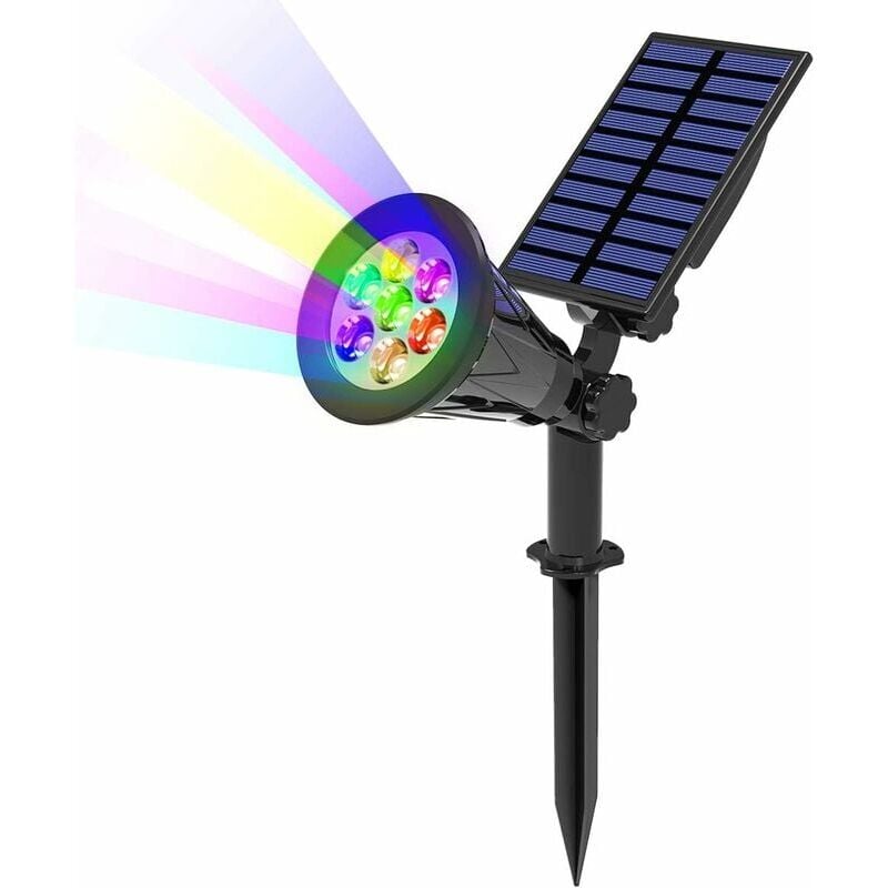foto del prodotto 7 led luce solare 2 pezzi faretto solare con 7 colori che cambiano lampada da giardino esterna wireless impermeabile ip65 con faretto solare esterno