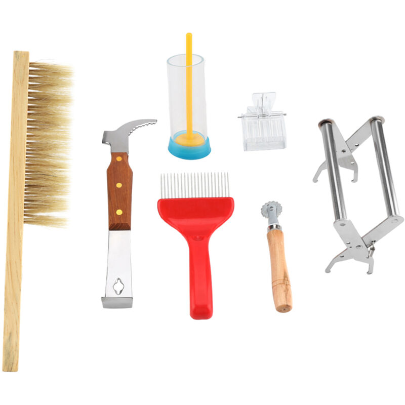 foto del prodotto 7 pezzi un set di kit di attrezzature per l apicoltura strumenti per apicoltore con forchetta per disopercolare spazzola per api eosnow