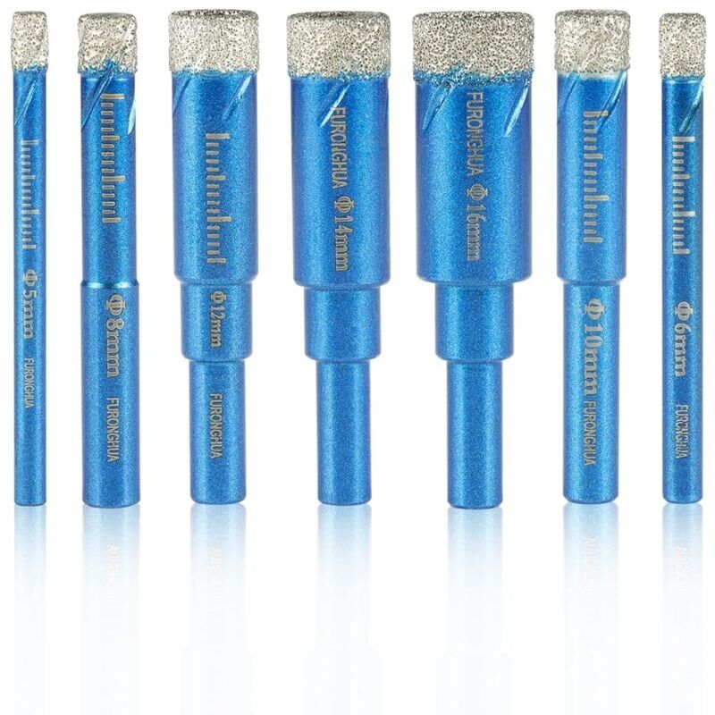 foto del prodotto 7 punte per trapano a tazza diamantate a secco da 5 6 8 10 12 14 16 mm raffreddate a cera per vetro, porcellana, piastrelle, ceramica, granito e