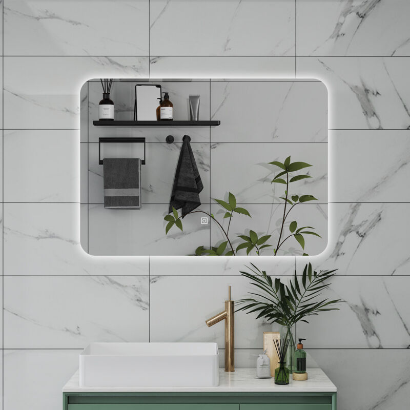 foto del prodotto 70 x 50cm specchio da bagno con led, rettangolare, touch, memoria, dimmerabile, retroilluminato