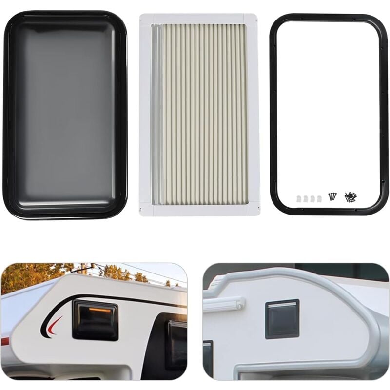 foto del prodotto 700 x 400 mm, finestra per roulotte, camper, finestra laterale, finestra di esposizione, camper, per tutti i tipi di camper, auto modificate, nero
