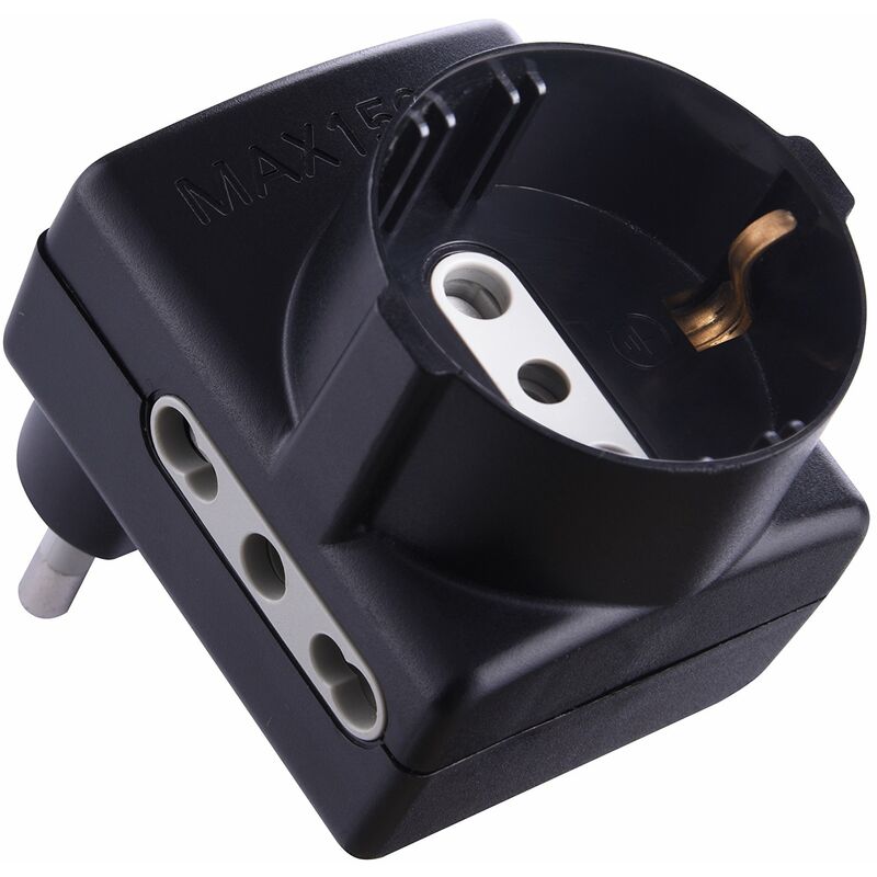 foto del prodotto 70069 adattatore con spina salvaspazio, presa tripla schuko bivalente, 10 16a, 230 v, nero electraline