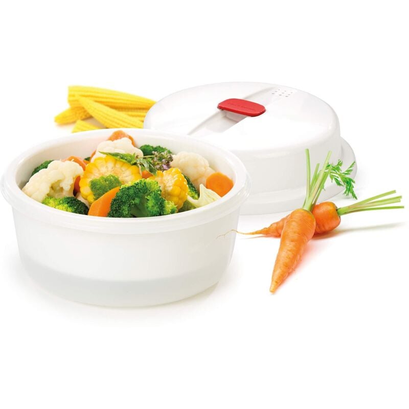 foto del prodotto 705010 purity microwave vaporiera, plastica, bianco, diametro 21 cm, altezza 12.5 cm tescoma