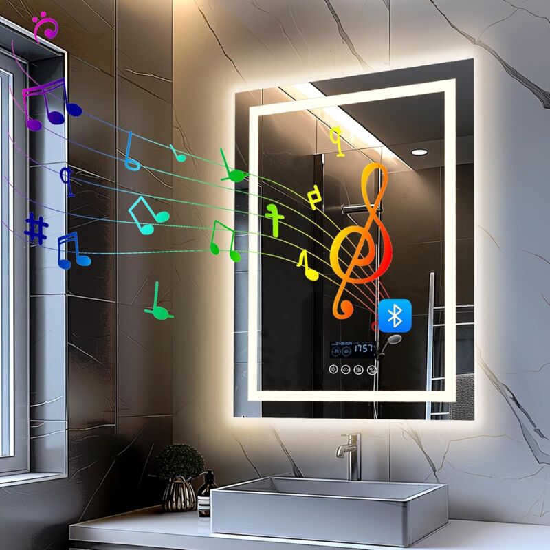 foto del prodotto 70x90cm specchio digitale bluetooth musica bagno led luce specchio luminoso per bagno retroilluminato frontale luce