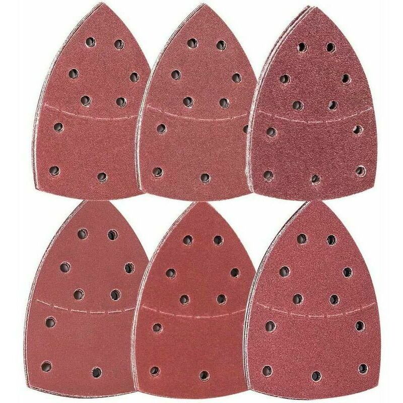 foto del prodotto 72 fogli abrasivi triangolari delta, 105 x 152 mm, 12 x 40 60 80 120 180 240 grana ciascuno , per levigatrice multifunzione,