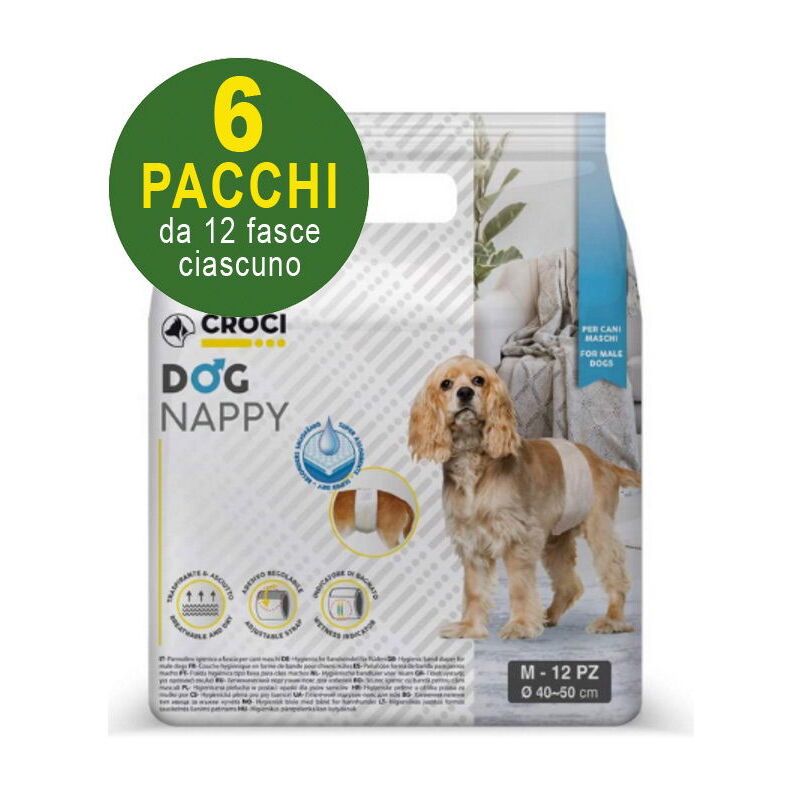 foto del prodotto 72 pannolini igienici a fascia per cani maschi dog nappy m 6 pacchi da 12 pezzi cad.