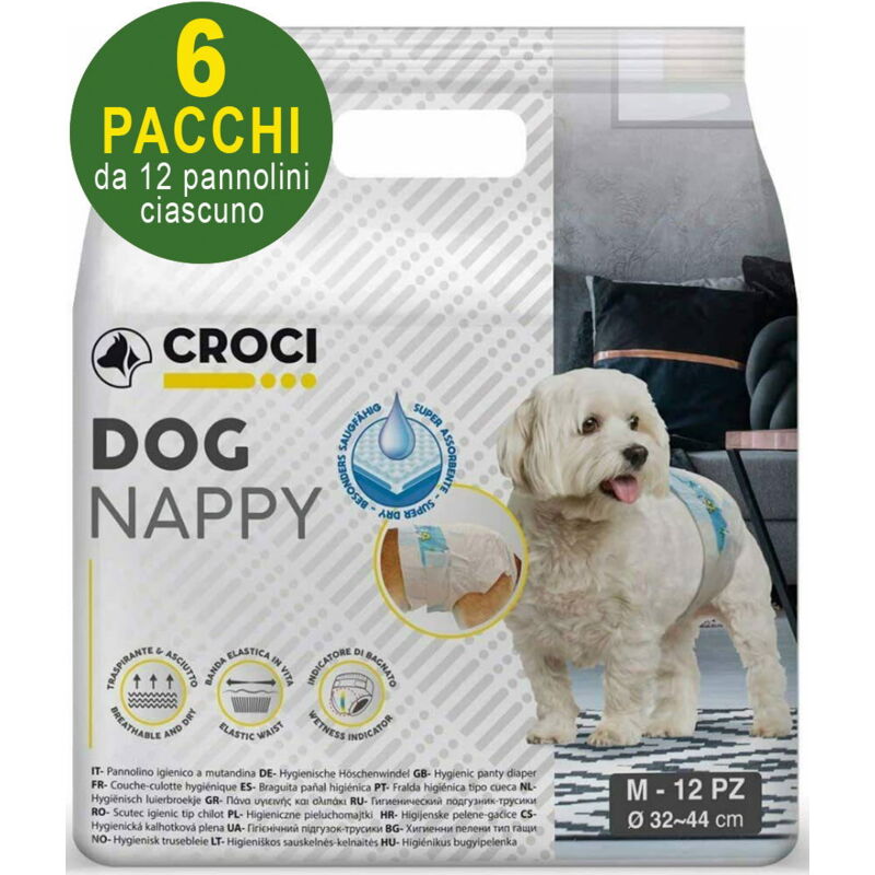 foto del prodotto 72 pannolini igienici per cani dog nappy m 32 44 cm 6 pacchi da 12 pezzi cad.
