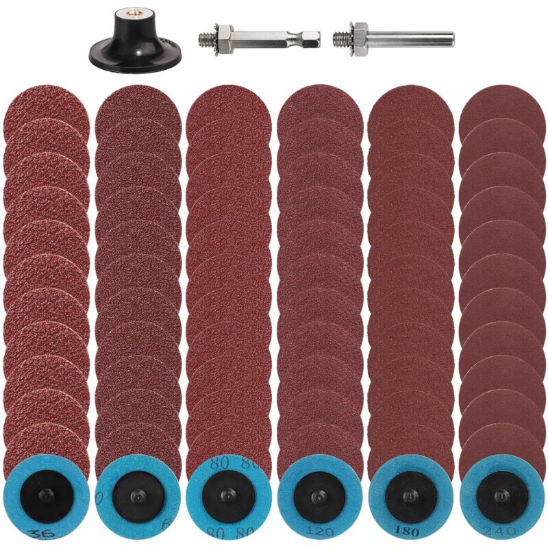foto del prodotto 72 pezzi 50 mm dischi abrasivi di ricambio rapido, 36 60 80 120 180 240 dischi abrasivi roloc con supporto da 1 4 , per trapano smerigliatrice rotante