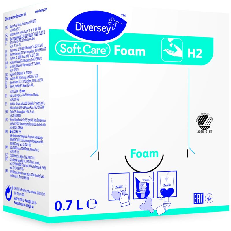 foto del prodotto 7514368 soft care foam h2 sapone per la pulizia delle mani, 0,7 l diversey
