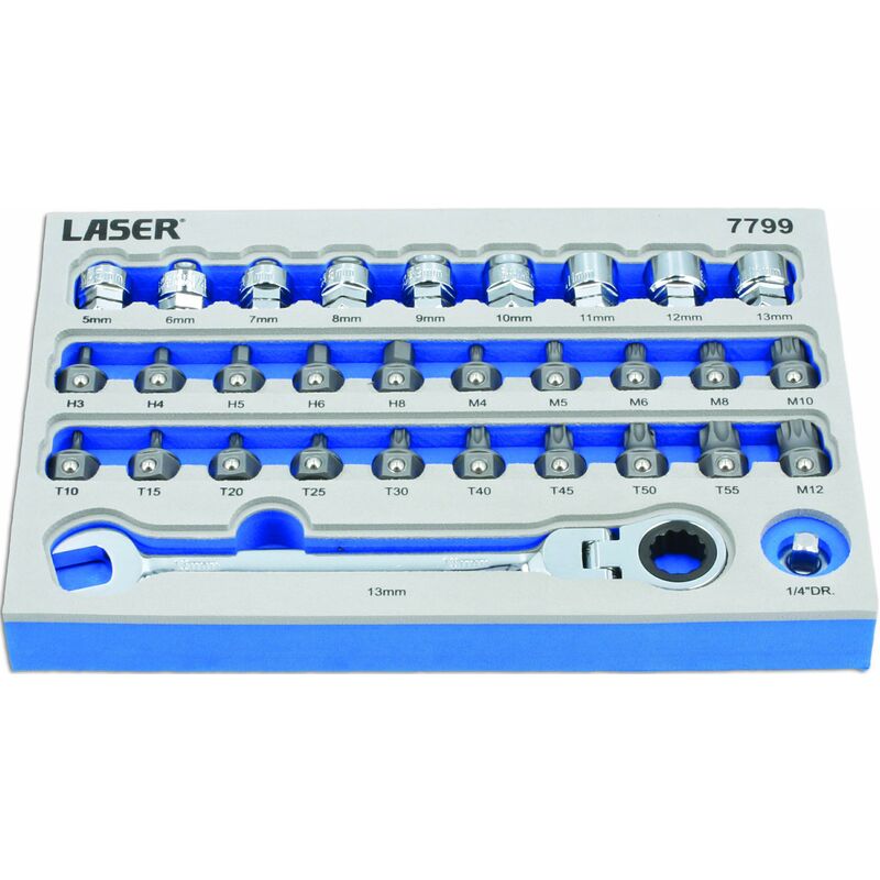 foto del prodotto 7799 set di punte e basso profilo e bussole passanti alldrive, 31 pz laser