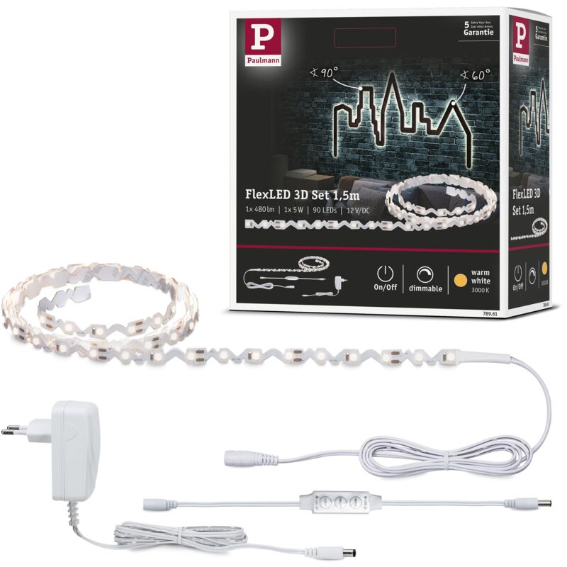 foto del prodotto 78961 strip led flexled 3d set di base 1,5m incl. 1 fascia luminosa dimmerabile da 5 watt bianco striscia luminosa plastica fascia led 3000 k