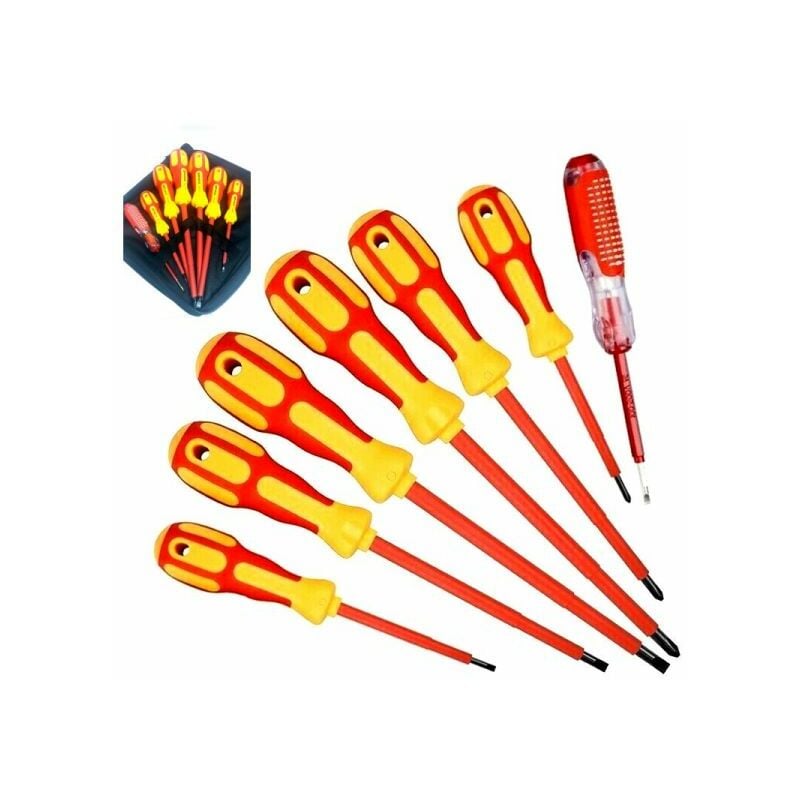 foto del prodotto 7pz cacciaviti per elettricista isolati punta magnetica cerca fase + borsa set
