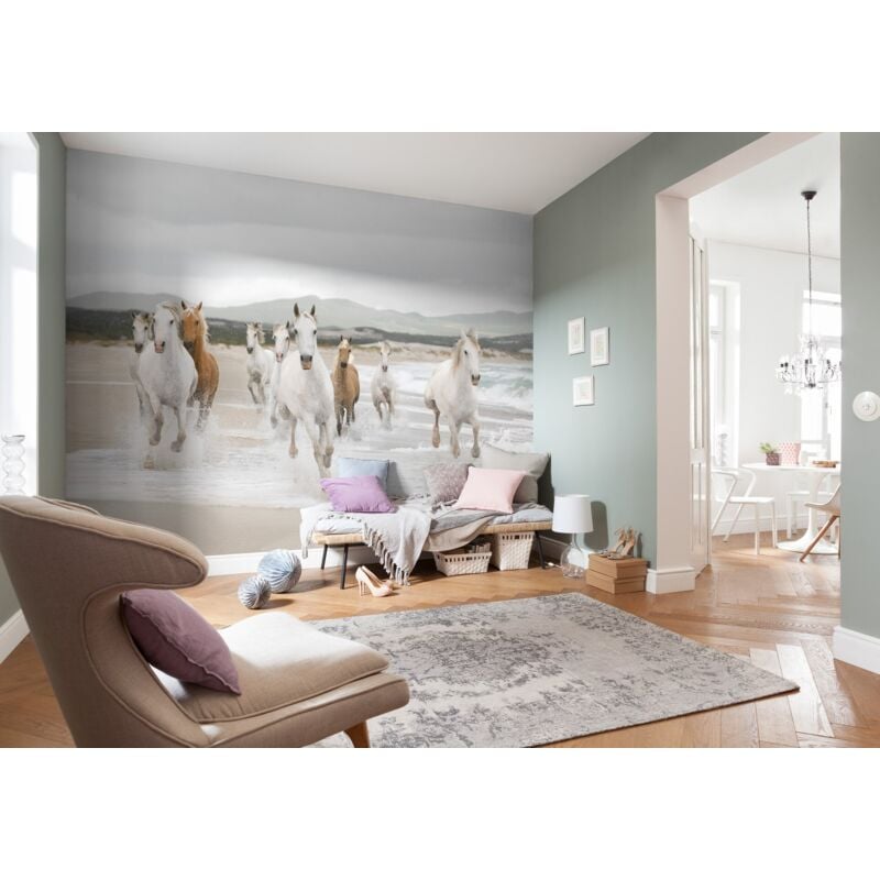 foto del prodotto 8 986 368 x 254 cm, cavalli bianchi , colore bianco carta da parati, colore bianco confezione da 8 komar