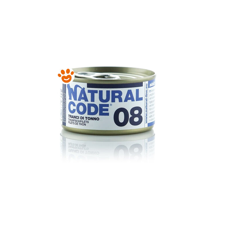foto del prodotto 8 cat adult ai tranci di tonno 8 cat adult ai tranci di tonno lattina da 85 gr natural code