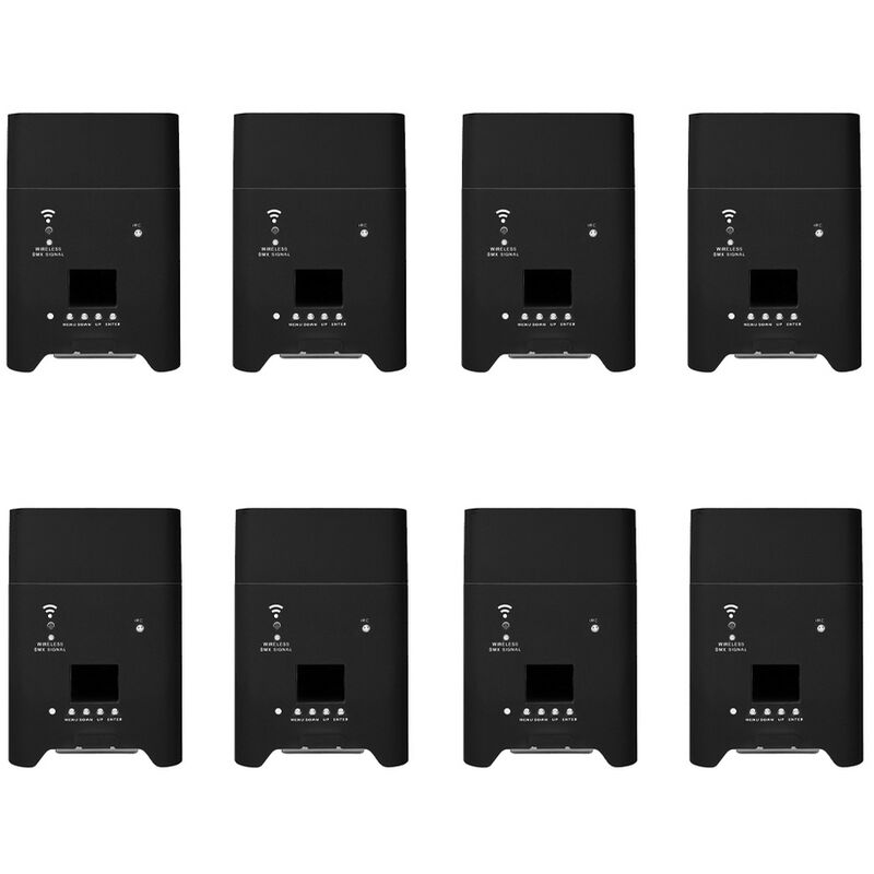 foto del prodotto 8 fari led a batteria 6x18w rgbwauv 6 in 1 wifi neri in flight case baule wisdom