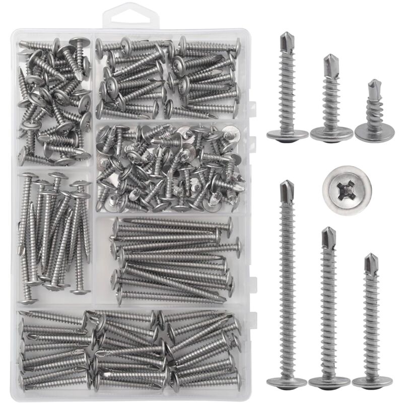 foto del prodotto 8 kit assortimento viti a testa tonda per lavori di ristrutturazione, viti autofilettanti in acciaio inossidabile 410 ad alta resistenza per metallo,