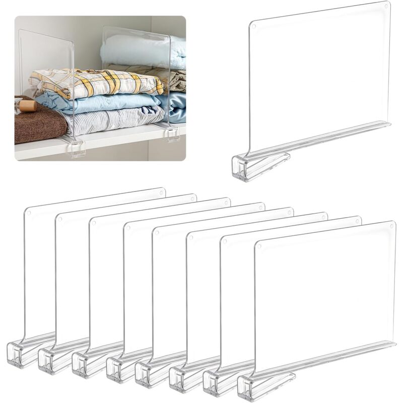 foto del prodotto 8 pezzi divisori per mensole 30 x 20 cm divisori per mensole in acrilico trasparente adatti per camere da letto, cucine, biblioteche, armadi e