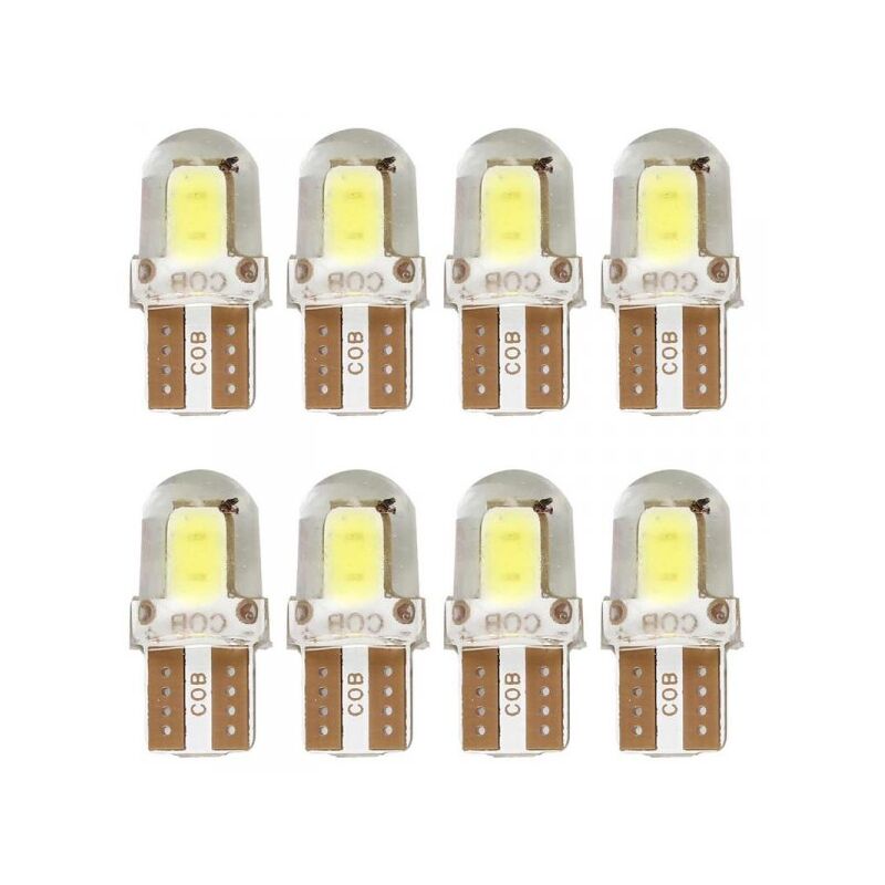 foto del prodotto 8 pezzi lampada led t10 w5w 4 cob 12v 0.6w 40lm bianco freddo 6500k 23mm