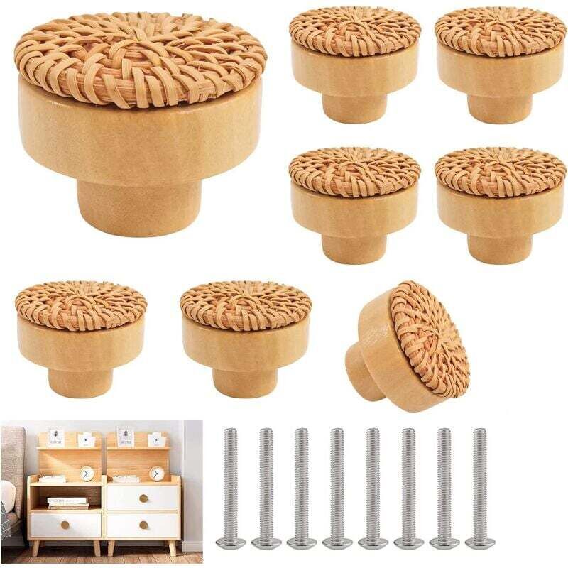 foto del prodotto 8 pezzi pomelli per armadi da cucina in rattan maniglia per mobili pomelli per porte di cucina mobili per cassetti armadio, cassetto rotondo in legno