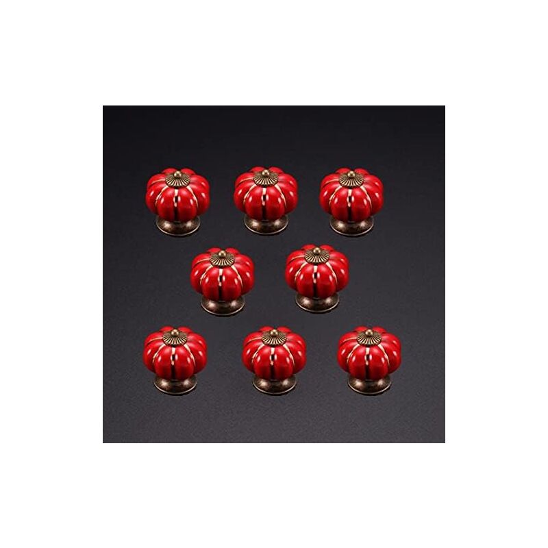 foto del prodotto 8 pezzi pomelli per cassetti mobili vintage, pomelli in ceramica di zucca 39 mm per armadi cassettiere guardaroba rosso
