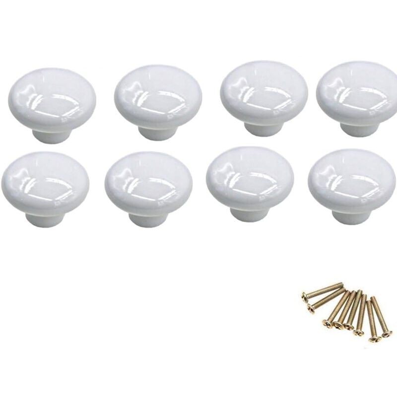 foto del prodotto 8 pezzi pomelli tiroi, pomello per mobili in ceramica vintage a forma di fungo nero, maniglie per mobili per cucina, ufficio, armadio 32 mm bianco