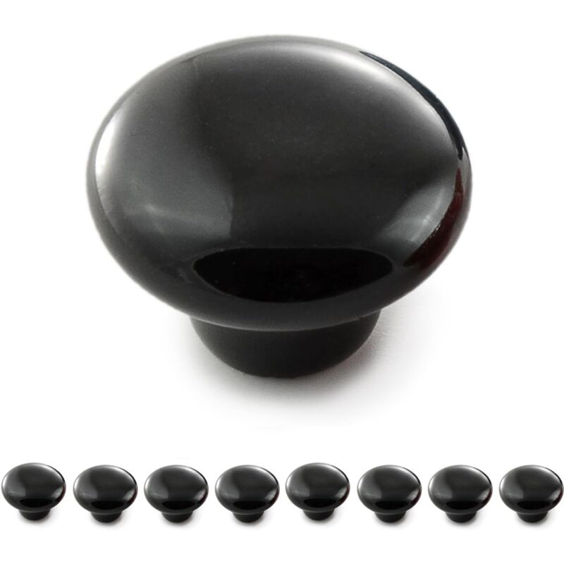 foto del prodotto 8 pezzi pomelli tiroi, pomello per mobili in ceramica vintage a forma di fungo nero, maniglie per mobili per cucina, ufficio, armadio 32 mm nero