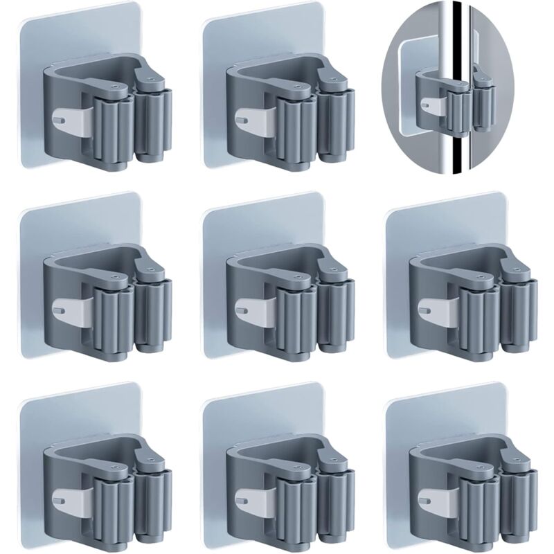 foto del prodotto 8 pezzi porta scope parete autoadesivo appendi scope a muro portascope impermeabile per cucina bagno garage giardino grigio