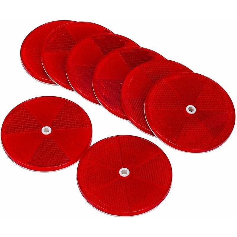 foto del prodotto 8 pezzi riflettore rosso rotondo, riflettore per rimorchio a vite fissa, riflettore di segnale rotondo, riflettore rosso da applicare al rimorchio