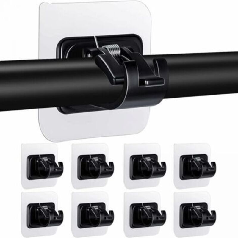 foto del prodotto 8 pezzi supporto per asta per tenda senza foratura supporto per asta autoadesivo trasparente, nero