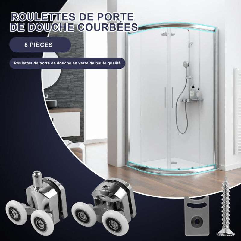 foto del prodotto 8 rulli per porta doccia scorrevole, rullo per porta doccia scorrevole in lega di zinco da 23 mm di diametro per bagno