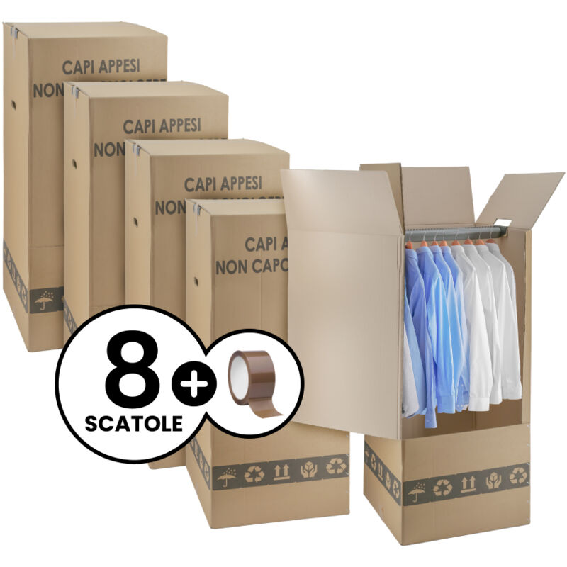 foto del prodotto 8 scatole cartone porta abiti con barra appendiabiti 50x50 cm h 120 cm nastro omaggio per trasloco armadio