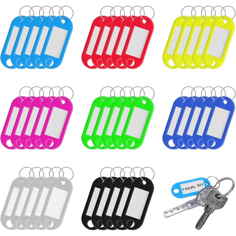 foto del prodotto 80 pezzi etichette portachiavi, etichette portachiavi scrivibili, etichette portachiavi, etichette portachiavi in plastica per portachiavi, etichette