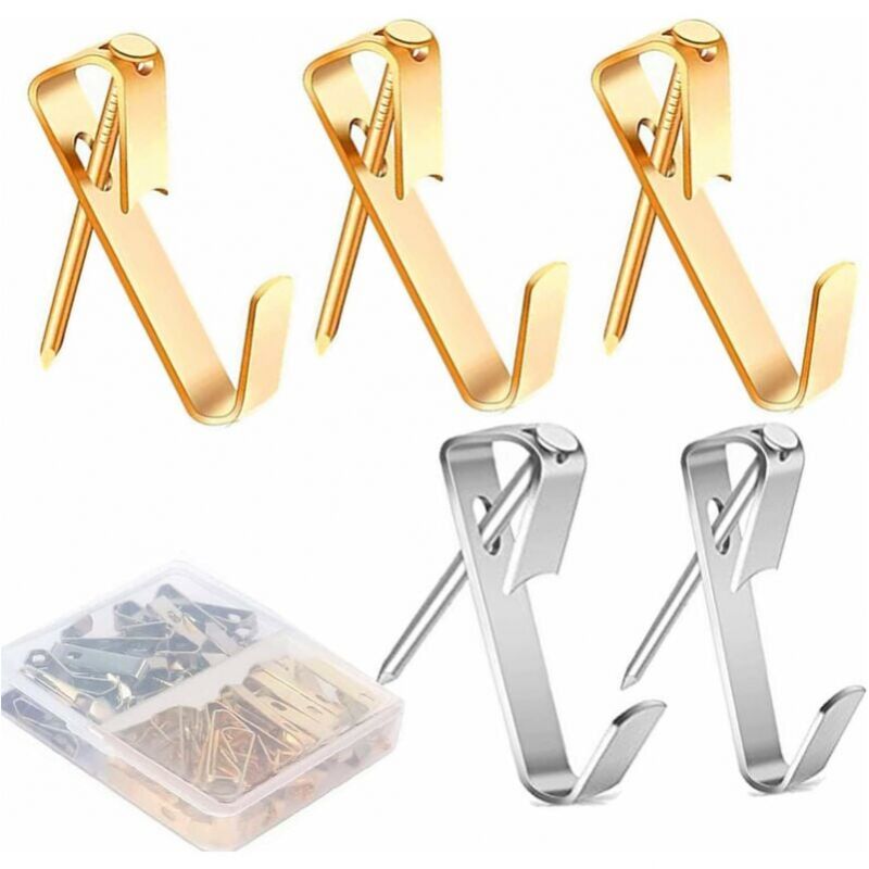 foto del prodotto 80 pezzi ganci per quadri, ganci per quadri, ganci da parete, ganci per quadri, ganci per fissaggio cornici oro 40 argento 40 