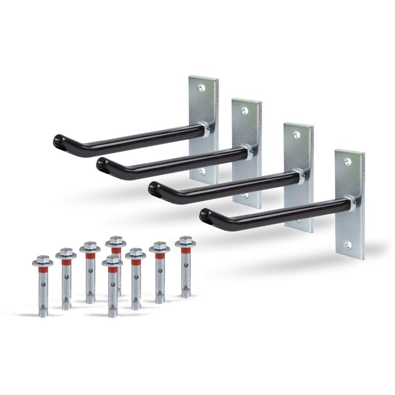 foto del prodotto 801960 set portacerchioni, supporto a muro per cerchioni auto, supporto per pneumatici con tubo in pvc rivestito, zincato, 20 cm ganci per cerchioni