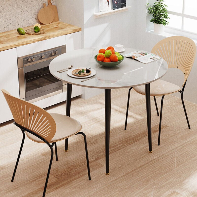 foto del prodotto 80cm tavolo da pranzo in marmo rotondo tavolo cucina elegante per sala soggiorno bar giardino salotto stile nordico, bianco