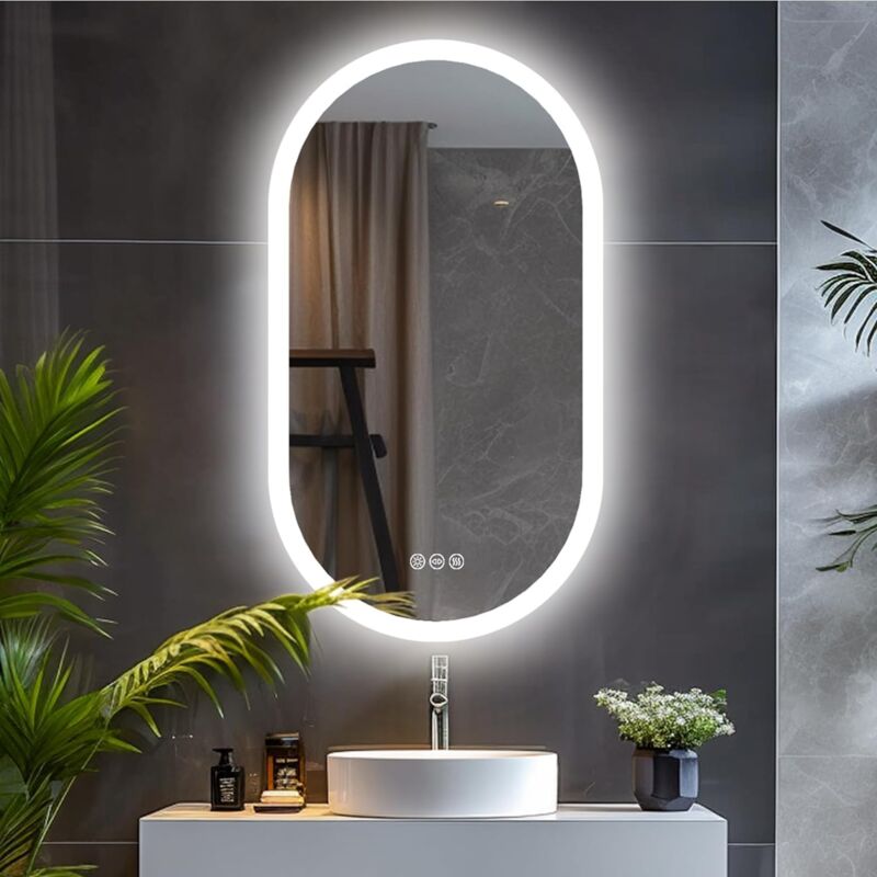 foto del prodotto 80x50cm specchio ovale bagno retroilluminato led luce smart touch luvodi