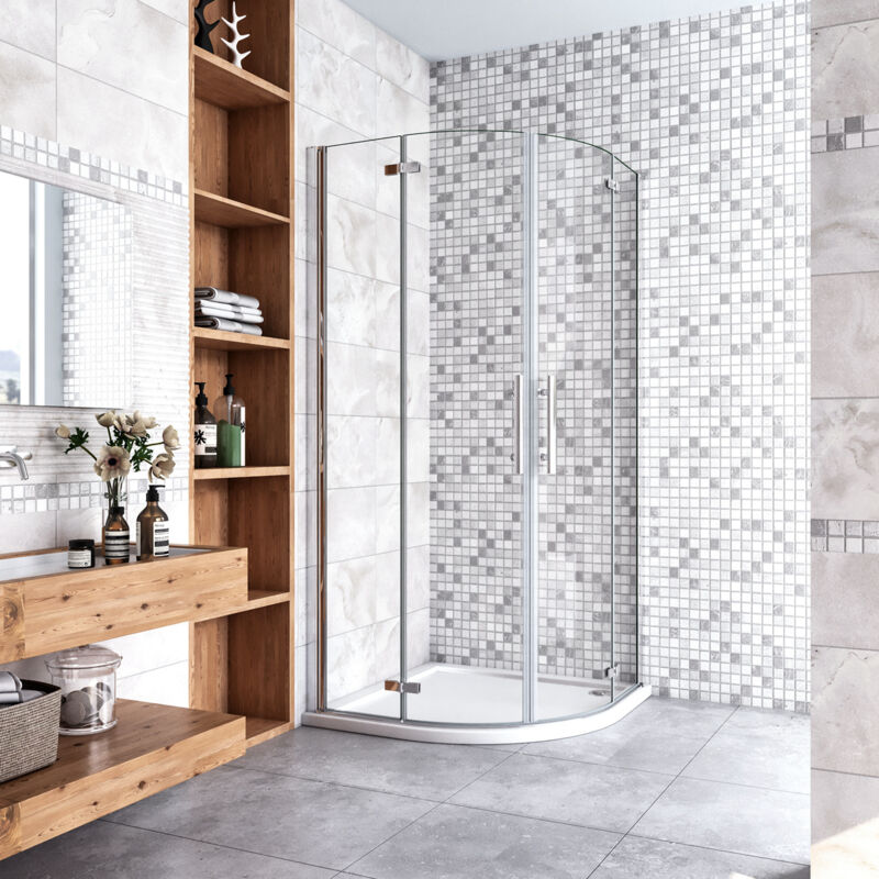 foto del prodotto 80x80x195 cm box doccia semicircolare porte battenti e ante pieghevoli in vetro temperato 6mm anticalcare trasparente profilo cromo lucido