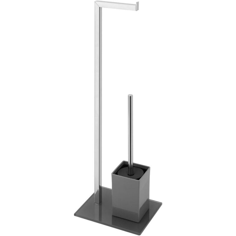 foto del prodotto 810002 piantana portarotolo e scopino, metallo, grigio, 18x22x70.5 h feridras