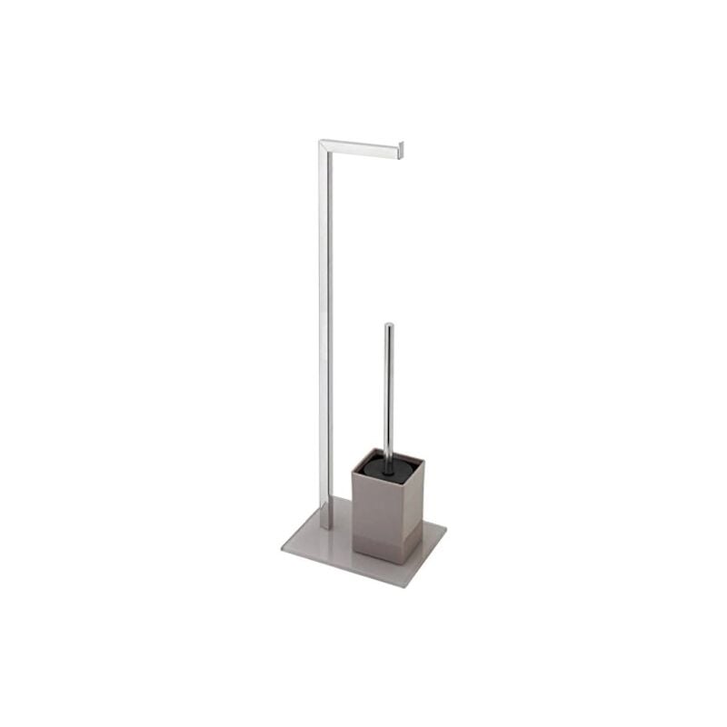 foto del prodotto 810003 piantana portarotolo e scopino metallo base vetro cm 18x22x70,5 h tortora tortora feridras